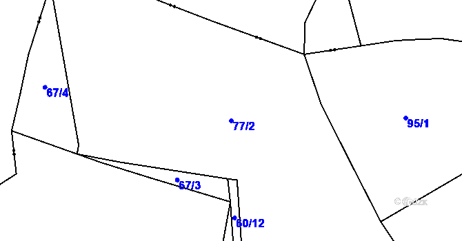 Parcela st. 77/2 v KÚ Křížovice u Číhaně, Katastrální mapa