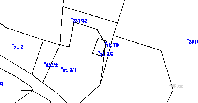 Parcela st. 3/2 v KÚ Křížovice u Číhaně, Katastrální mapa