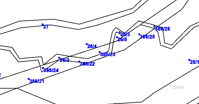 Parcela st. 386/23 v KÚ Plánička, Katastrální mapa