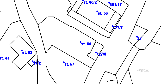 Parcela st. 58 v KÚ Zdebořice, Katastrální mapa