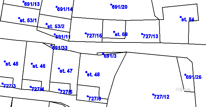 Parcela st. 691/3 v KÚ Zdebořice, Katastrální mapa
