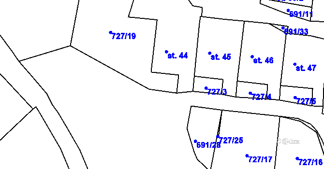 Parcela st. 727/2 v KÚ Zdebořice, Katastrální mapa