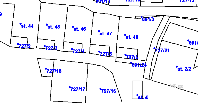 Parcela st. 727/5 v KÚ Zdebořice, Katastrální mapa