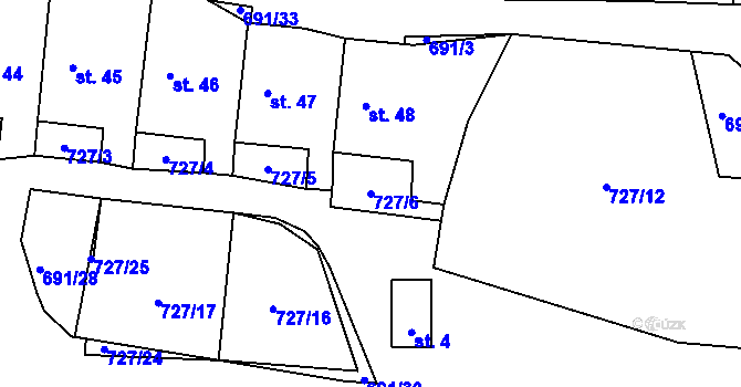 Parcela st. 727/6 v KÚ Zdebořice, Katastrální mapa