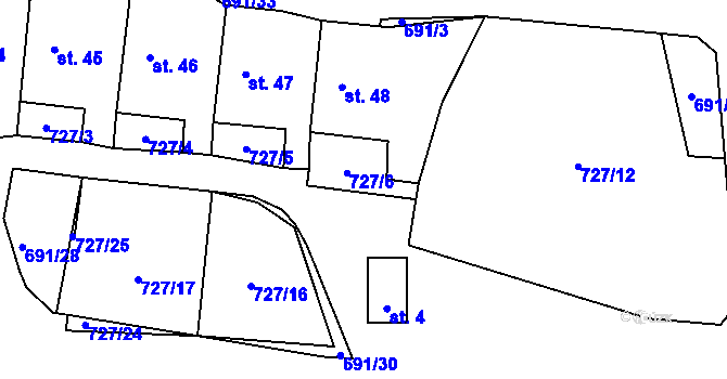 Parcela st. 691/24 v KÚ Zdebořice, Katastrální mapa