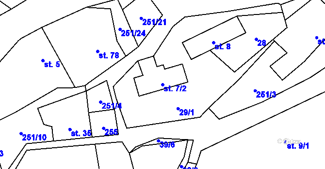 Parcela st. 7/2 v KÚ Hlohov, Katastrální mapa