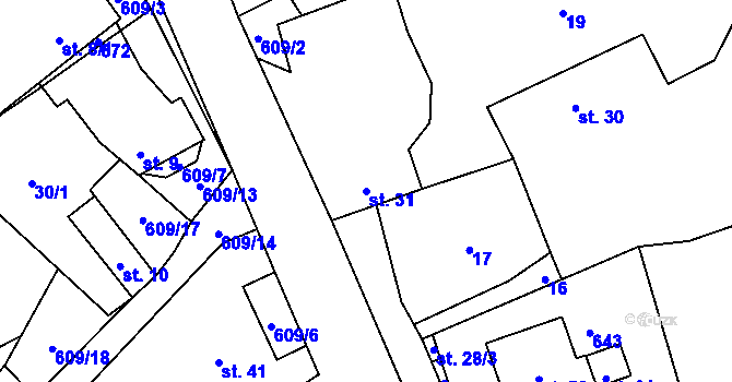 Parcela st. 31 v KÚ Tunochody, Katastrální mapa