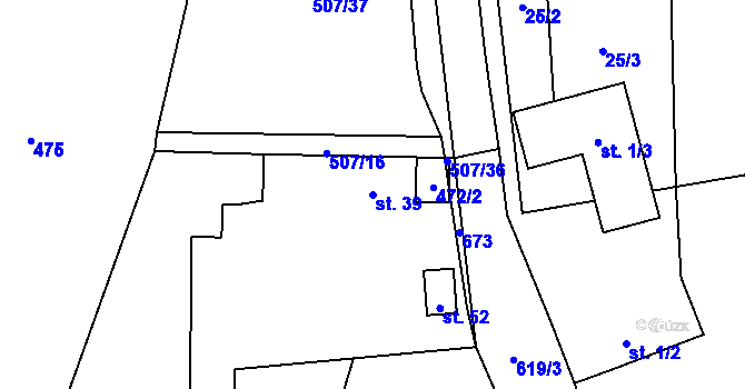 Parcela st. 39 v KÚ Tunochody, Katastrální mapa