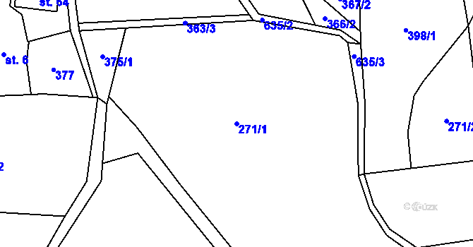 Parcela st. 271/1 v KÚ Tunochody, Katastrální mapa