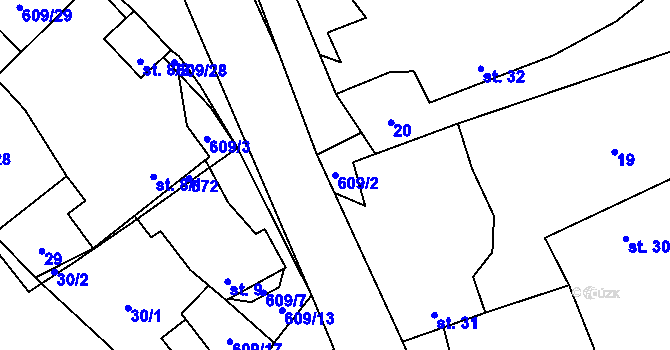 Parcela st. 609/2 v KÚ Tunochody, Katastrální mapa