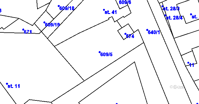Parcela st. 609/5 v KÚ Tunochody, Katastrální mapa