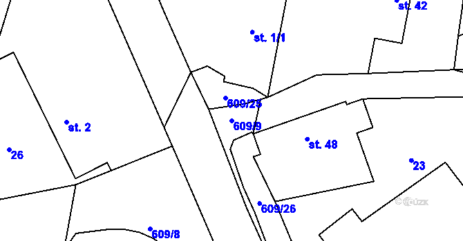 Parcela st. 609/9 v KÚ Tunochody, Katastrální mapa