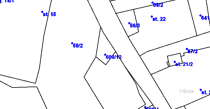 Parcela st. 609/12 v KÚ Tunochody, Katastrální mapa
