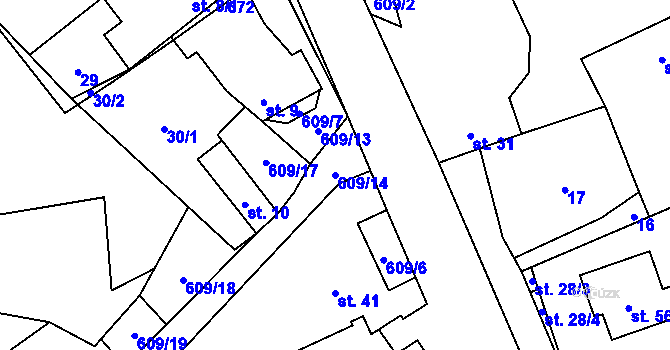 Parcela st. 609/14 v KÚ Tunochody, Katastrální mapa