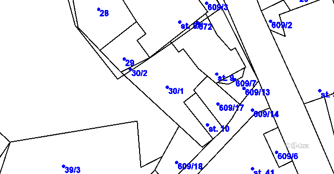 Parcela st. 30/1 v KÚ Tunochody, Katastrální mapa