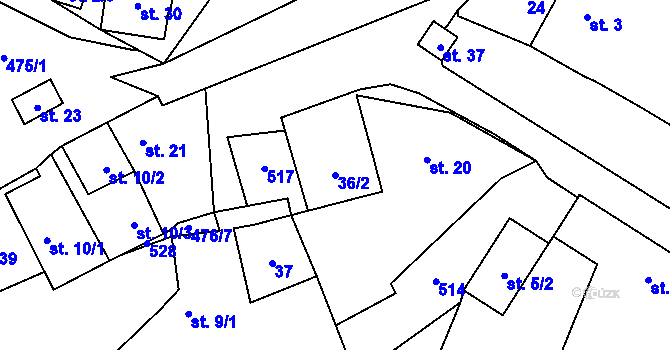 Parcela st. 36/2 v KÚ Zdeslavice, Katastrální mapa