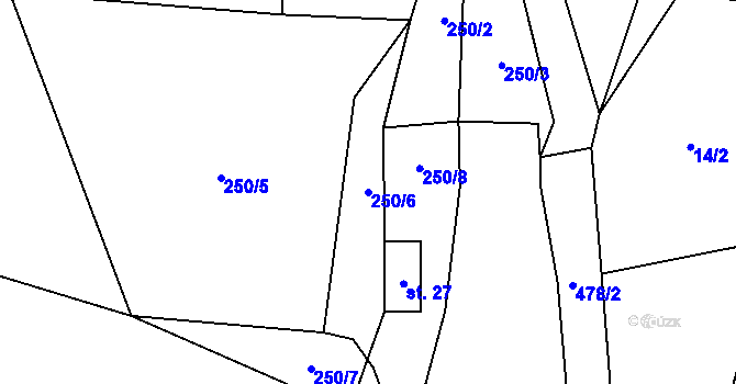 Parcela st. 250/6 v KÚ Zdeslavice, Katastrální mapa