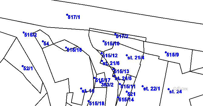 Parcela st. 515/12 v KÚ Číhovice, Katastrální mapa