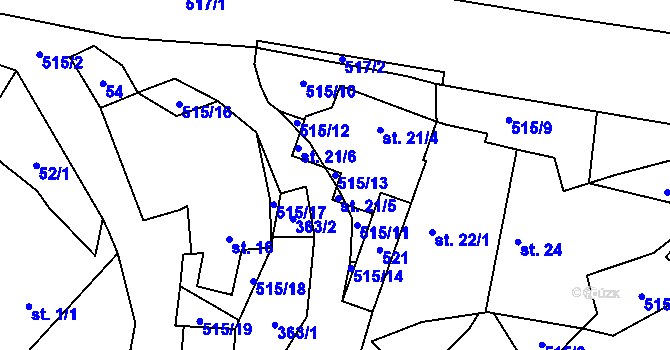 Parcela st. 515/13 v KÚ Číhovice, Katastrální mapa