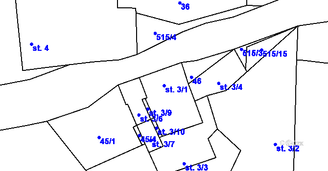 Parcela st. 3/1 v KÚ Číhovice, Katastrální mapa