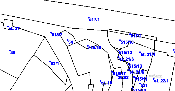 Parcela st. 515/16 v KÚ Číhovice, Katastrální mapa