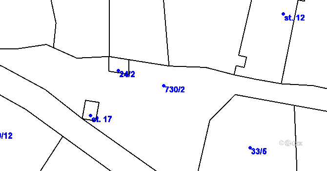 Parcela st. 730/2 v KÚ Štoutov, Katastrální mapa