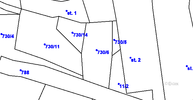 Parcela st. 730/6 v KÚ Štoutov, Katastrální mapa