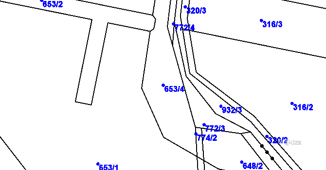 Parcela st. 653/4 v KÚ Štoutov, Katastrální mapa