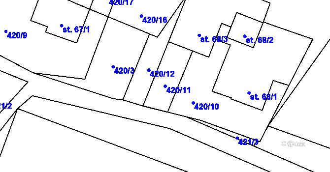 Parcela st. 420/11 v KÚ Brtnický Číchov, Katastrální mapa
