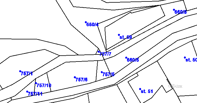 Parcela st. 757/7 v KÚ Brtnický Číchov, Katastrální mapa
