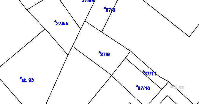 Parcela st. 87/9 v KÚ Čikov, Katastrální mapa