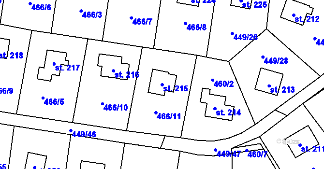 Parcela st. 215 v KÚ Čím, Katastrální mapa