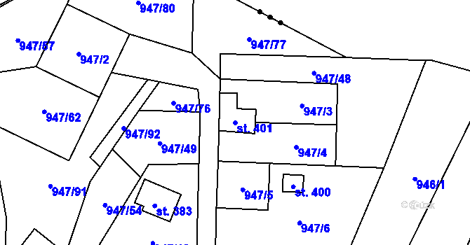 Parcela st. 401 v KÚ Čím, Katastrální mapa