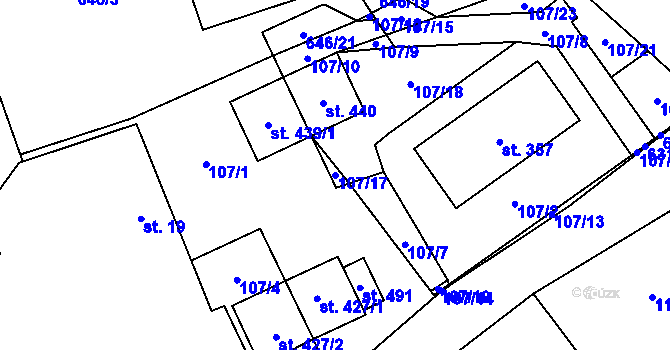 Parcela st. 107/17 v KÚ Čím, Katastrální mapa