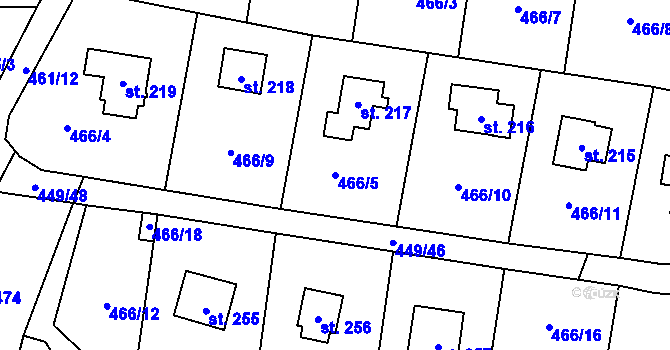 Parcela st. 466/5 v KÚ Čím, Katastrální mapa