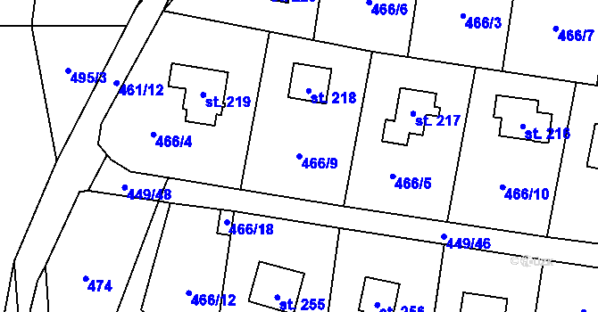 Parcela st. 466/9 v KÚ Čím, Katastrální mapa