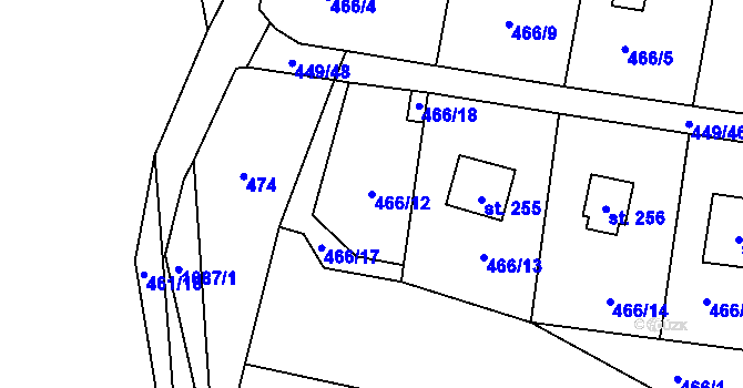 Parcela st. 466/12 v KÚ Čím, Katastrální mapa