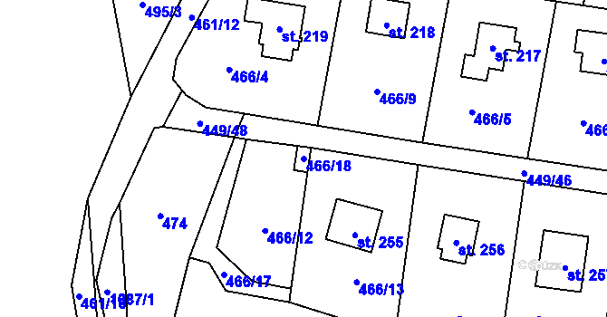 Parcela st. 466/18 v KÚ Čím, Katastrální mapa