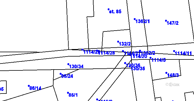 Parcela st. 1114/28 v KÚ Čím, Katastrální mapa
