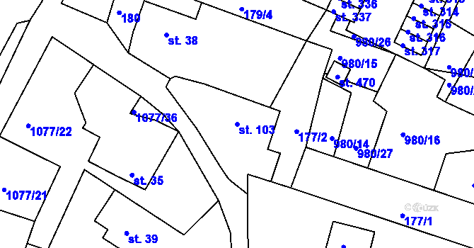 Parcela st. 103 v KÚ Čimelice, Katastrální mapa