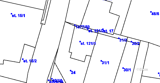 Parcela st. 121/1 v KÚ Čimelice, Katastrální mapa