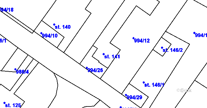 Parcela st. 141 v KÚ Čimelice, Katastrální mapa