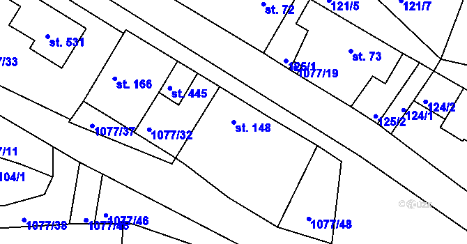 Parcela st. 148 v KÚ Čimelice, Katastrální mapa