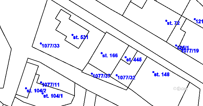 Parcela st. 166 v KÚ Čimelice, Katastrální mapa
