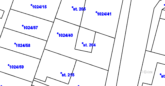 Parcela st. 204 v KÚ Čimelice, Katastrální mapa