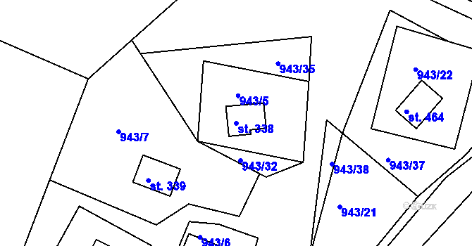 Parcela st. 338 v KÚ Čimelice, Katastrální mapa