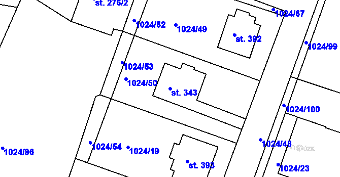 Parcela st. 343 v KÚ Čimelice, Katastrální mapa