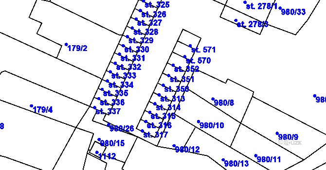 Parcela st. 350 v KÚ Čimelice, Katastrální mapa