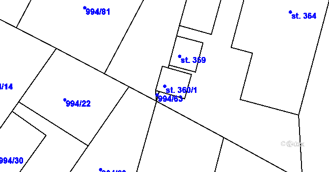 Parcela st. 360/1 v KÚ Čimelice, Katastrální mapa