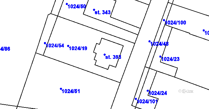 Parcela st. 393 v KÚ Čimelice, Katastrální mapa